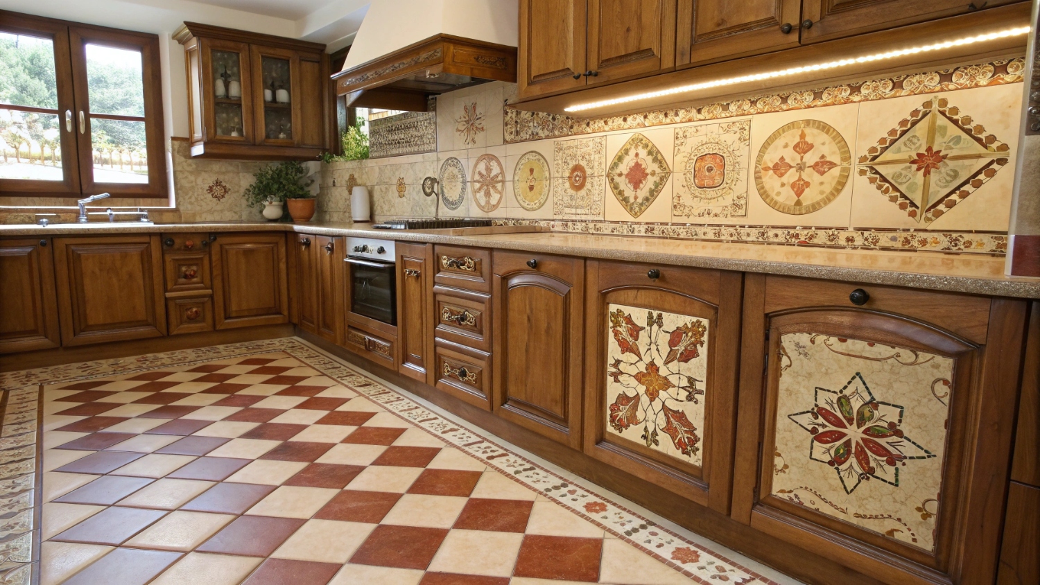 Керамическая плитка и керамогранит для кухни в стиле кантри