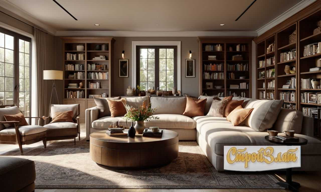 Современная встроенная мебель для гостиной с удобным хранением и стильным дизайном