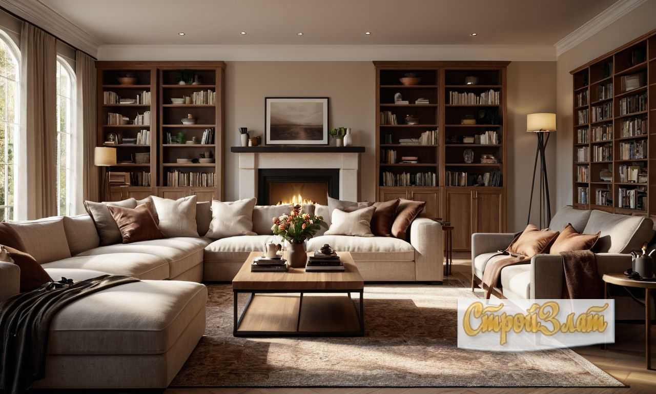 Мебель для гостиной с зеркальными фасадами для современного интерьера